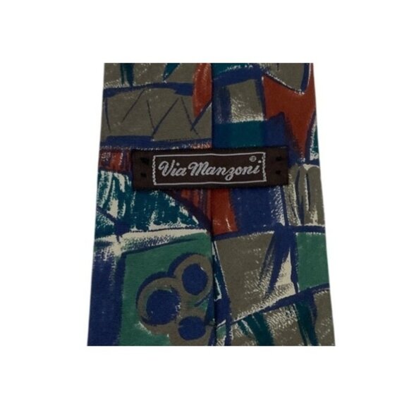 Vintage Manzoni Colorful Abstract Print 100% Silk Mens Tie Necktie - Picture 3 of 6